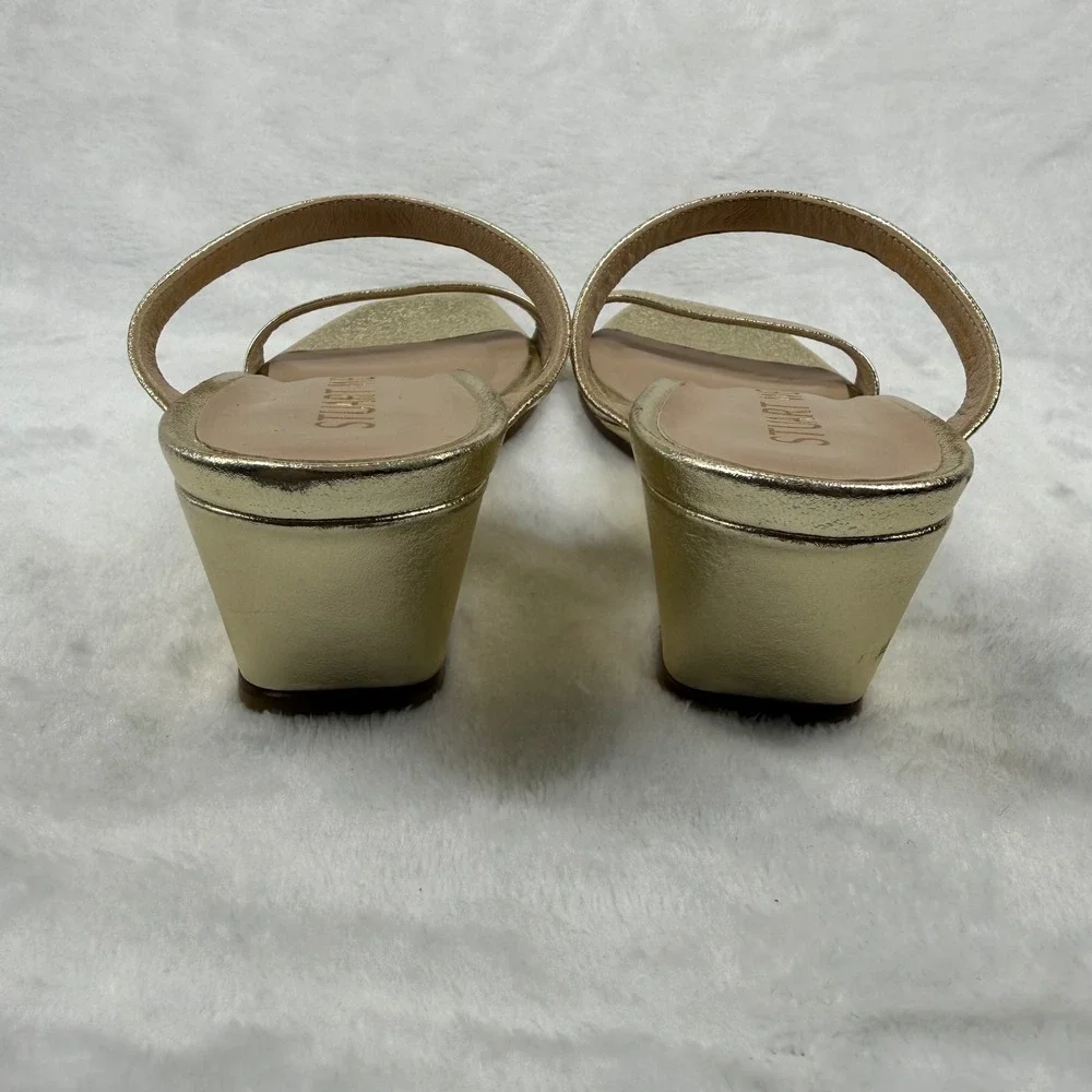 Stuart Weitzman Aleena 50 Gold Metallic Leather Square Toe‎ Wedge Sandals Size 5